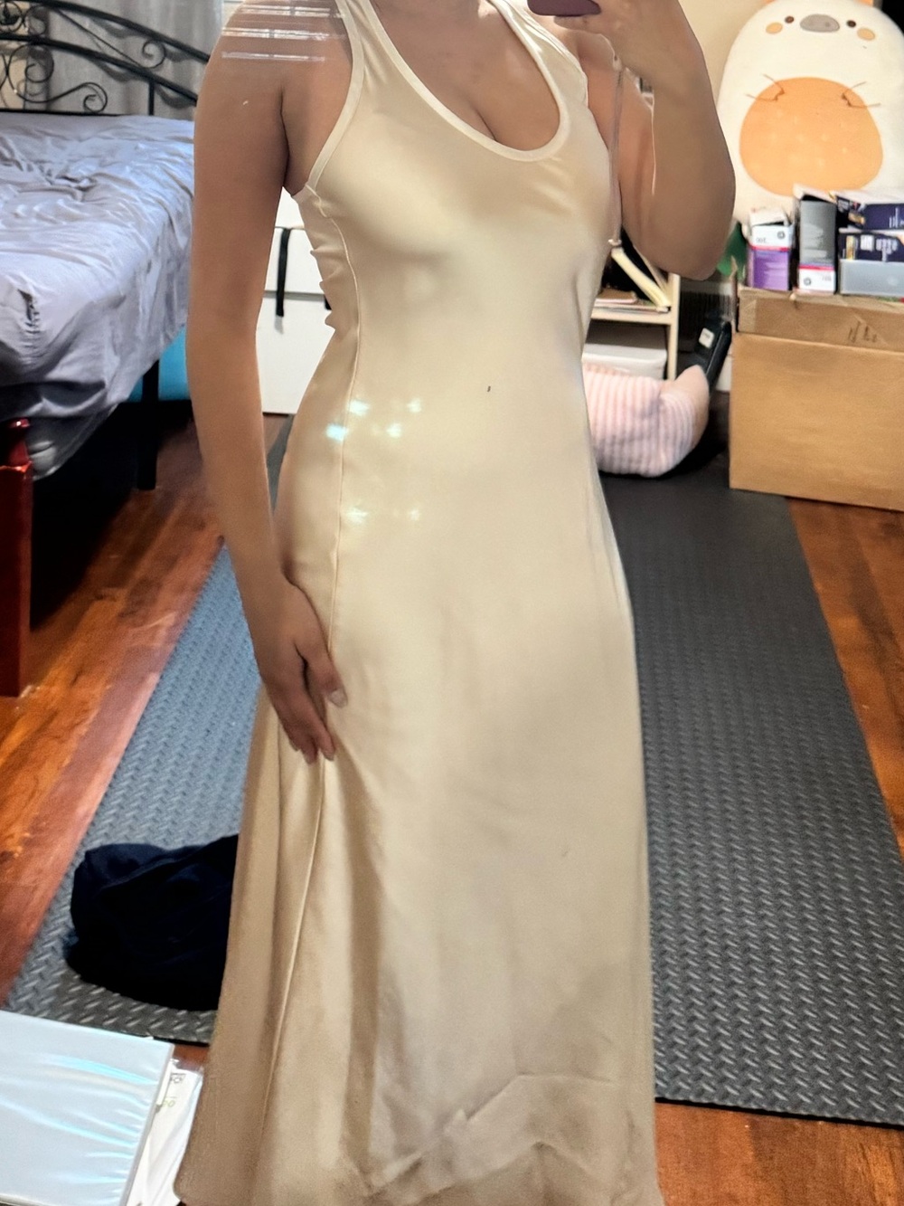 Zara Cream Satin Slip Maxi Dress - Picture 2 of 8